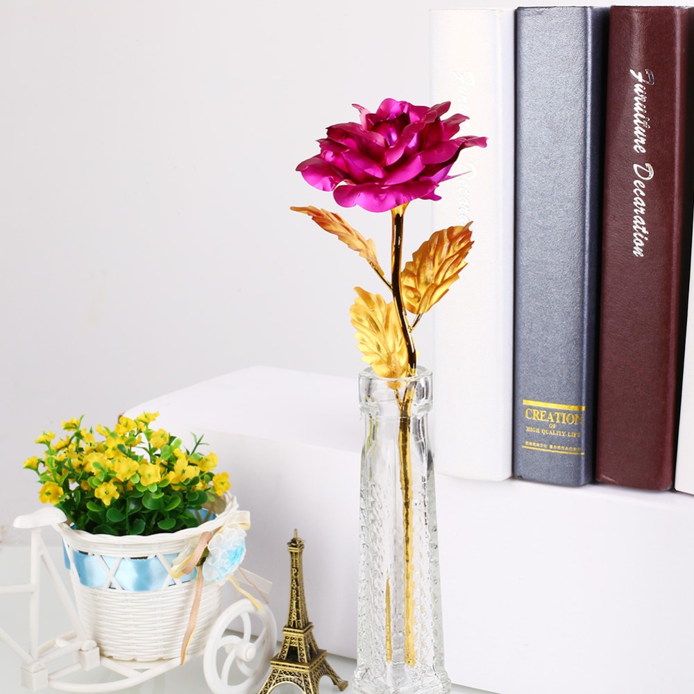 24K Foil Plated Rose Gold Rose Wedding Decor Valentine's Day Gift Lover's Artificial Home Decor