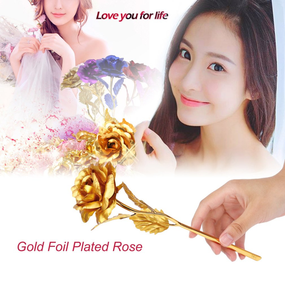 24K Foil Plated Rose Gold Rose Wedding Decor Valentine's Day Gift Lover's Artificial Home Decor