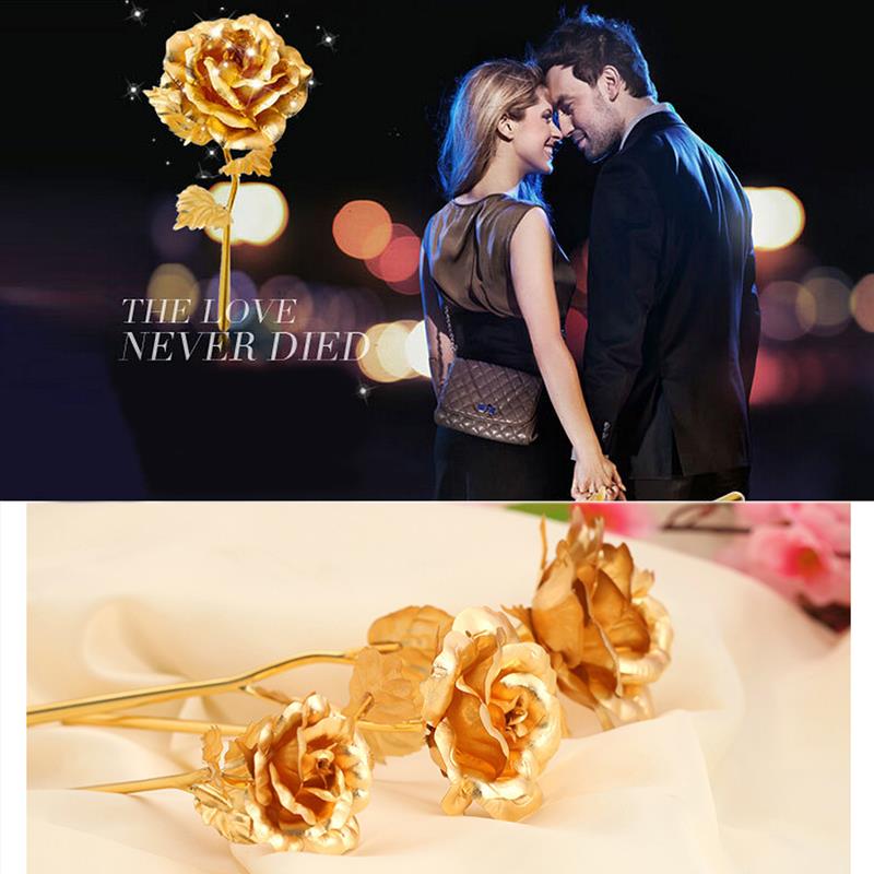 24K Foil Plated Rose Gold Rose Wedding Decor Valentine's Day Gift Lover's Artificial Home Decor