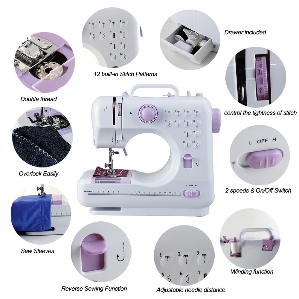 12 Stitches Sewing Machine Multifunction Double Thread Speed Free-Arm Crafting Mending Machine