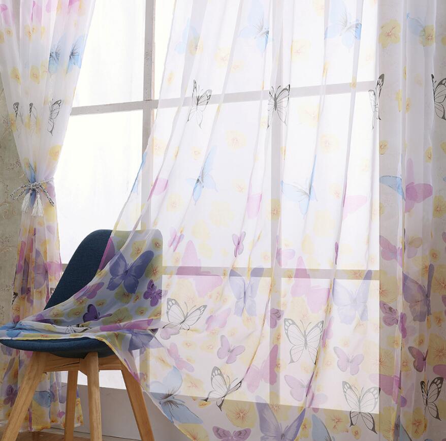 Romantic Butterfly Print Window Curtains Room Divider For Living Room Bedroom Home Decor