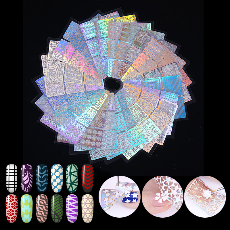 6/12/24 Sheets Nail Art Hollow Laser Sticker Gel Polish Nail Vinyl Tip Guide Template Nail Kit view 3
