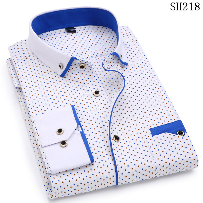 Men Fashion Long Sleeve Printed Shirts Slim Fit Male Social Business Dress Shirt Brand Men Clothing