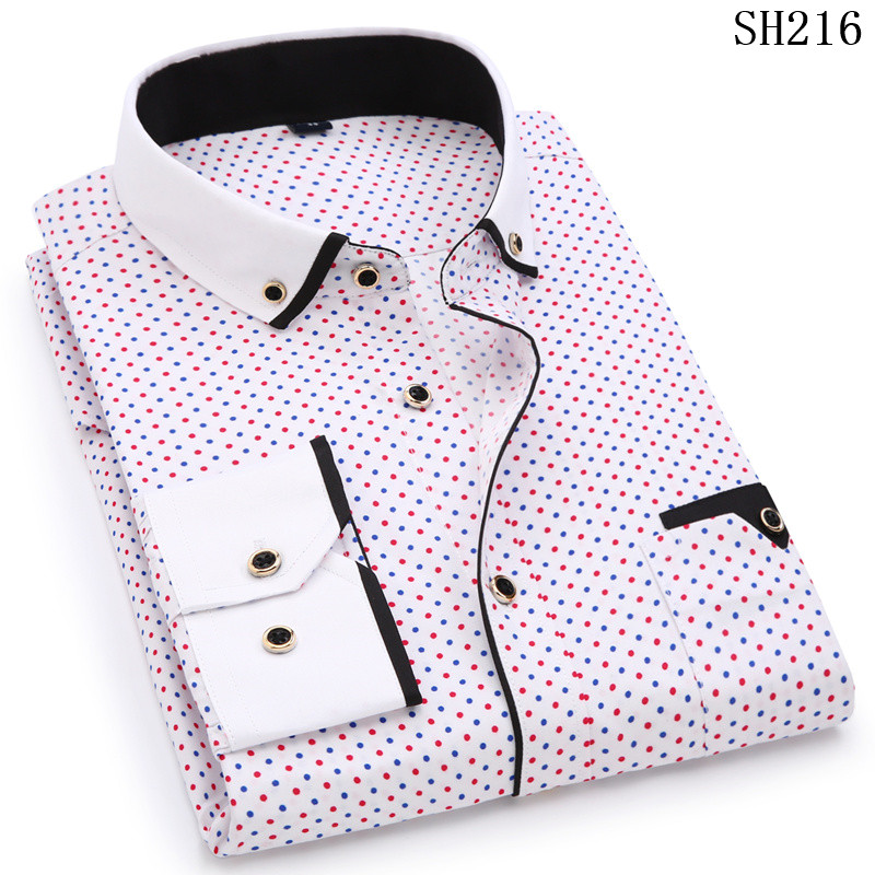 Men Fashion Long Sleeve Printed Shirts Slim Fit Male Social Business Dress Shirt Brand Men Clothing
