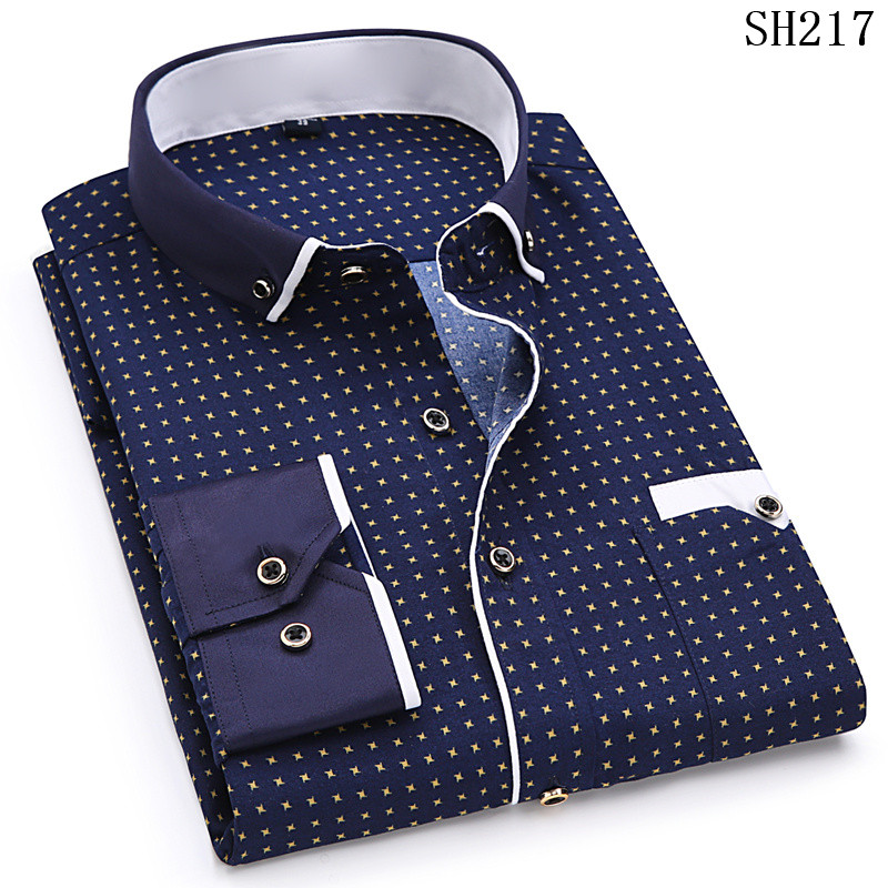 Men Fashion Long Sleeve Printed Shirts Slim Fit Male Social Business Dress Shirt Brand Men Clothing