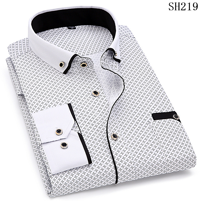 Men Fashion Long Sleeve Printed Shirts Slim Fit Male Social Business Dress Shirt Brand Men Clothing