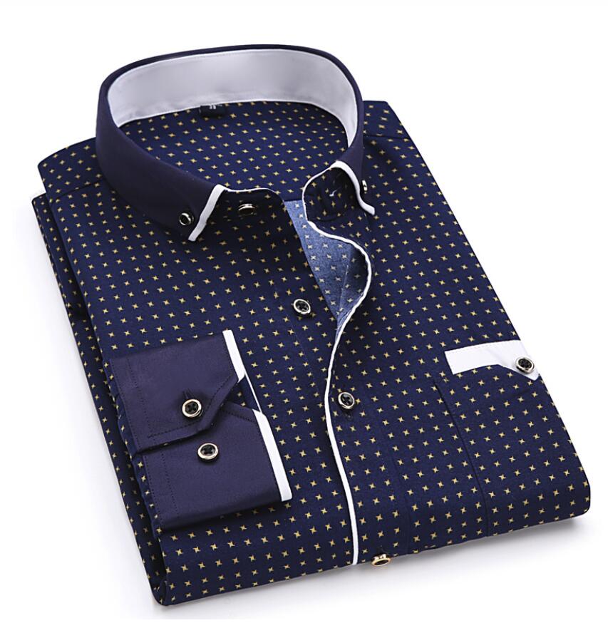 Men Fashion Long Sleeve Printed Shirts Slim Fit Male Social Business Dress Shirt Brand Men Clothing