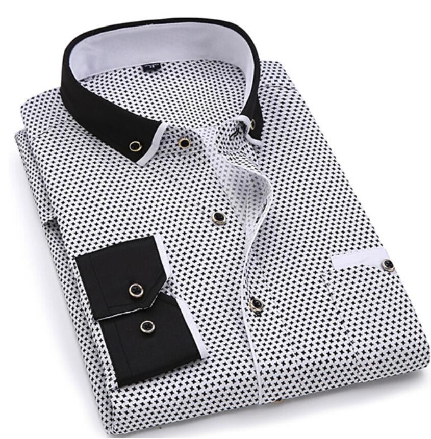 Men Fashion Long Sleeve Printed Shirts Slim Fit Male Social Business Dress Shirt Brand Men Clothing