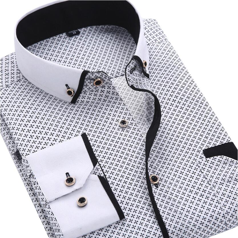Men Fashion Long Sleeve Printed Shirts Slim Fit Male Social Business Dress Shirt Brand Men Clothing