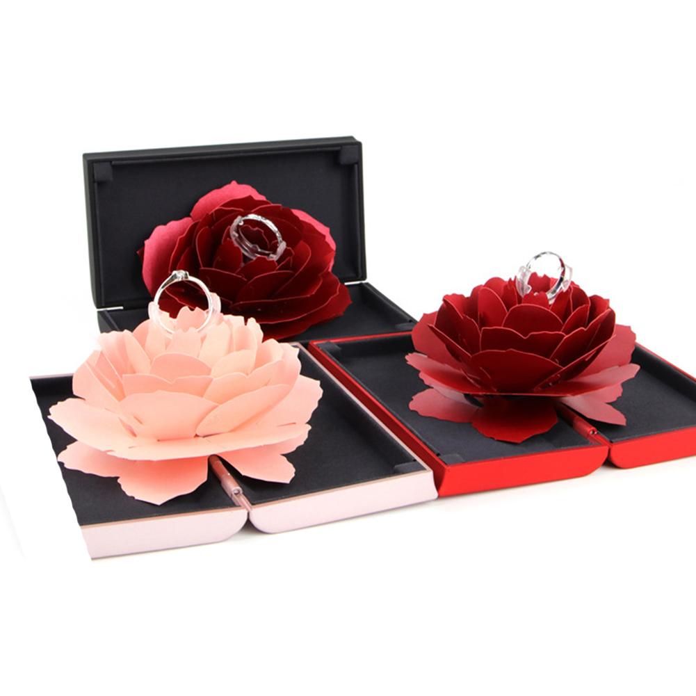 Unique Pop Up Rose Wedding Rings Box Surprise Jewelry Storage Holder Valentine's day Gift Boxes