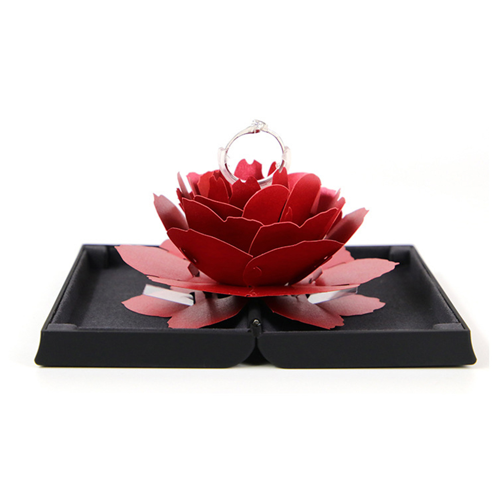 Unique Pop Up Rose Wedding Rings Box Surprise Jewelry Storage Holder Valentine's day Gift Boxes