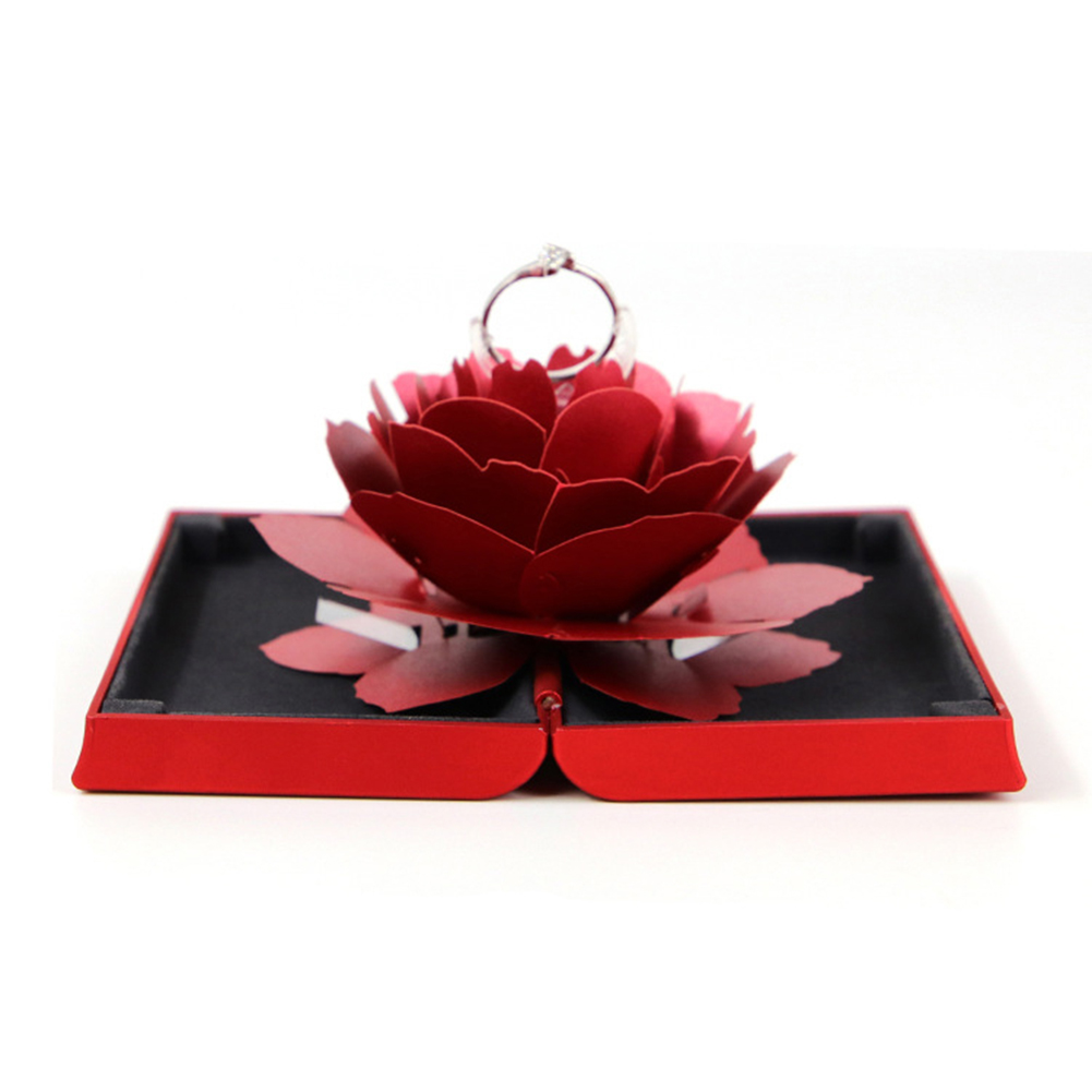 Unique Pop Up Rose Wedding Rings Box Surprise Jewelry Storage Holder Valentine's day Gift Boxes