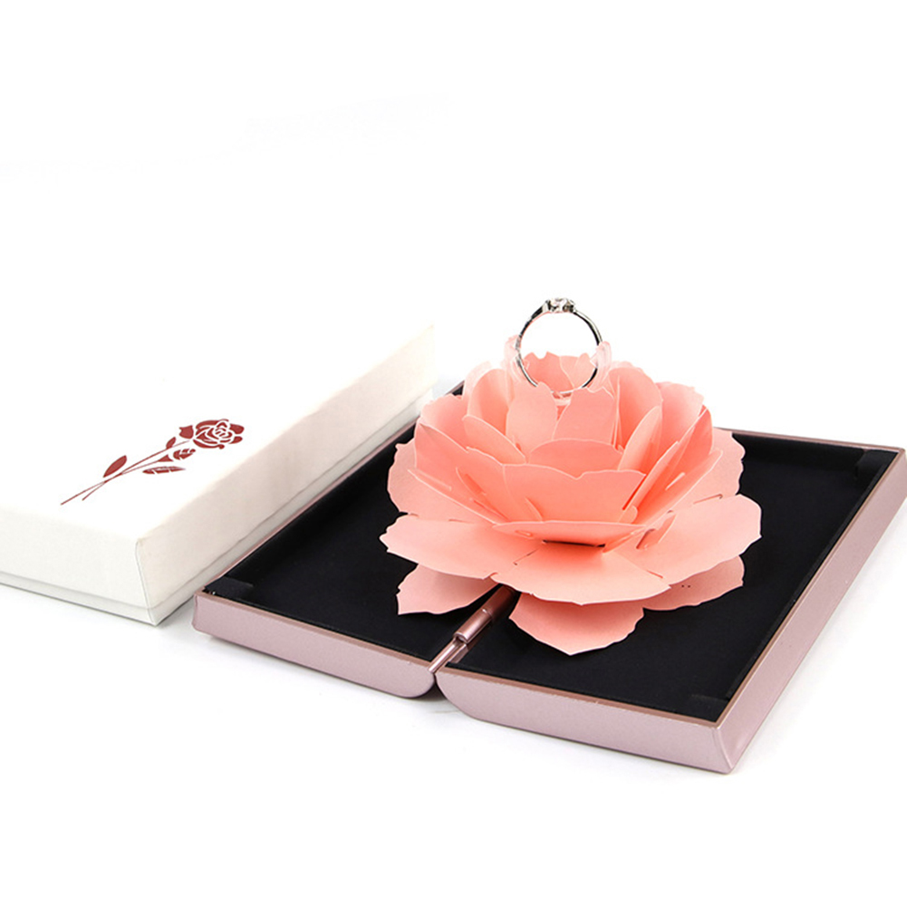 Unique Pop Up Rose Wedding Rings Box Surprise Jewelry Storage Holder Valentine's day Gift Boxes