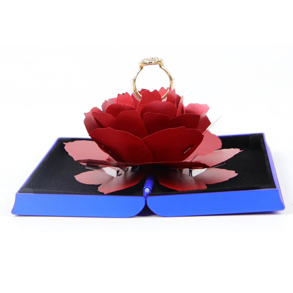 Unique Pop Up Rose Wedding Rings Box Surprise Jewelry Storage Holder Valentine's day Gift Boxes