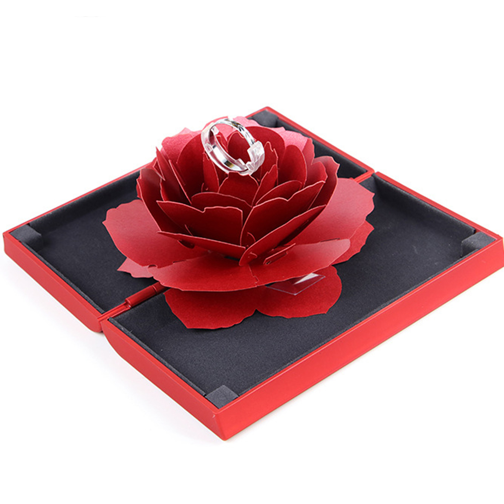 Unique Pop Up Rose Wedding Rings Box Surprise Jewelry Storage Holder Valentine's day Gift Boxes