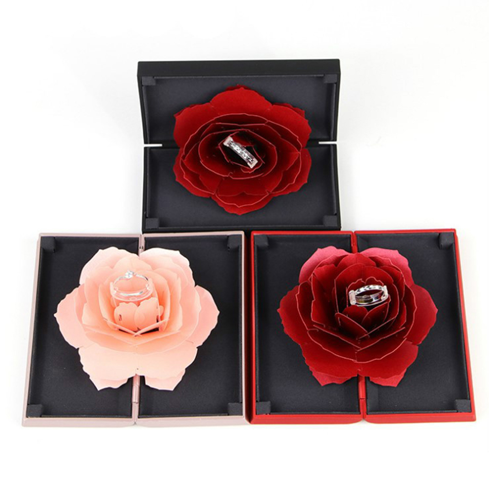 Unique Pop Up Rose Wedding Rings Box Surprise Jewelry Storage Holder Valentine's day Gift Boxes
