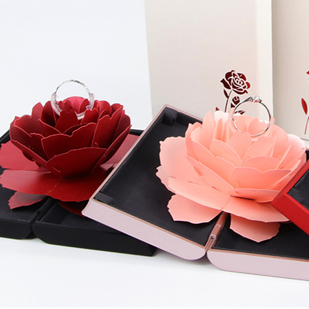 Unique Pop Up Rose Wedding Rings Box Surprise Jewelry Storage Holder Valentine's day Gift Boxes