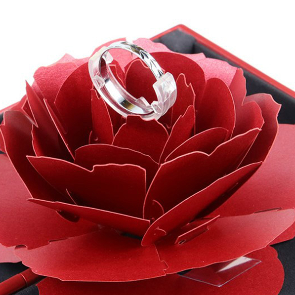 Unique Pop Up Rose Wedding Rings Box Surprise Jewelry Storage Holder Valentine's day Gift Boxes