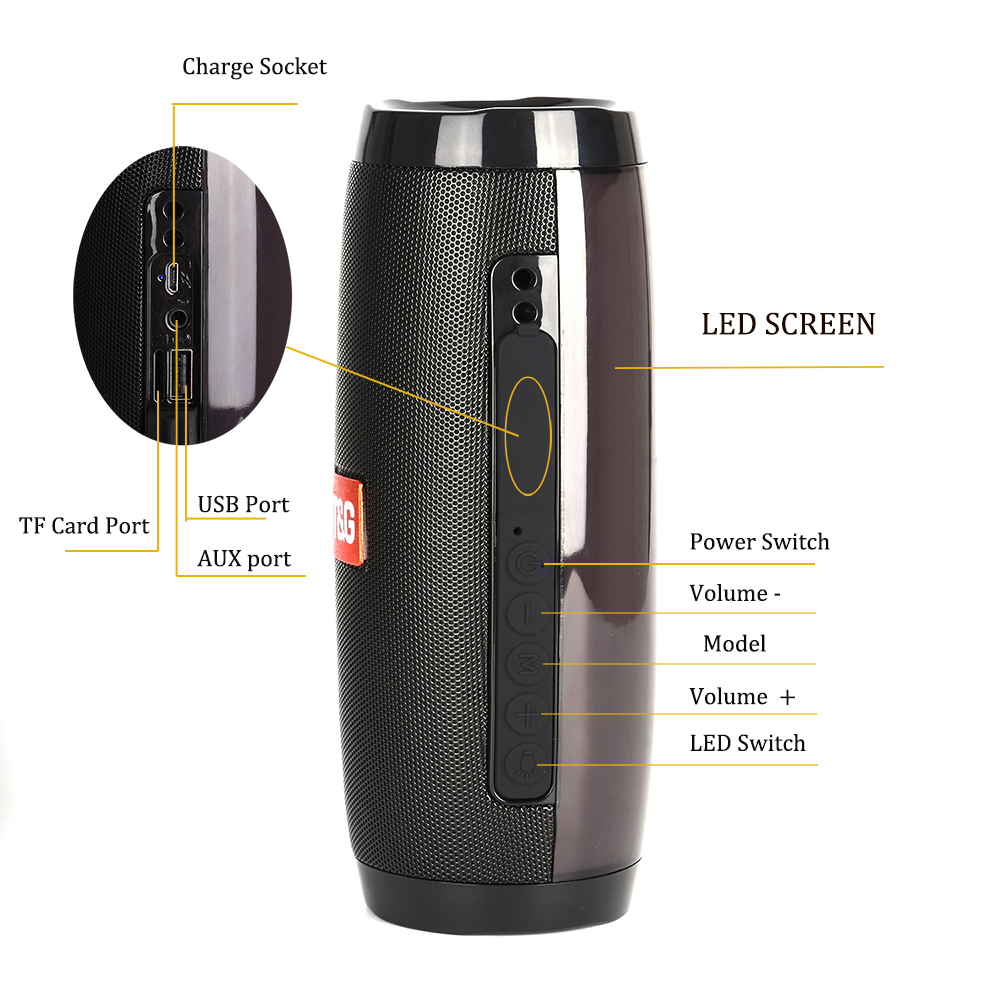 Wireless Bluetooth Speakers LED Boom Box Outdoor Bass Subwoofer Sound Box Support TF USB Subwoffer