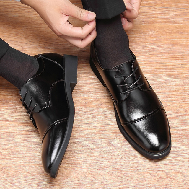 New Pure Leather Shoes Men Lace-Up Business Dress Men Oxfords Shoes Male Formal Shoes