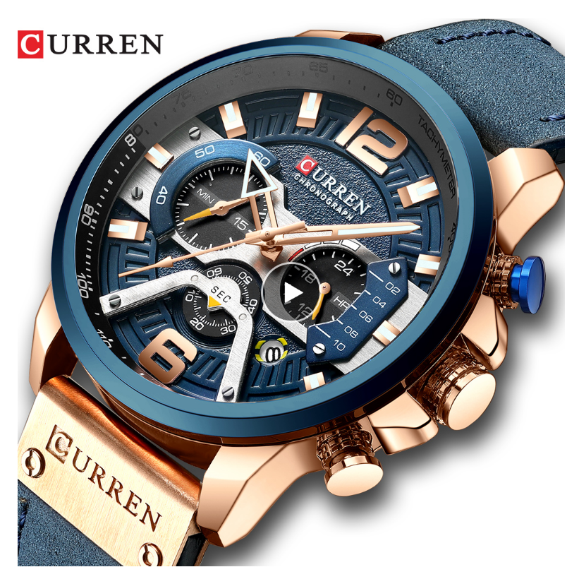 CURREN Casual Men's Watches Blue Top Brand Luxury Military Leather Wrist Watch Clock Wristwatch