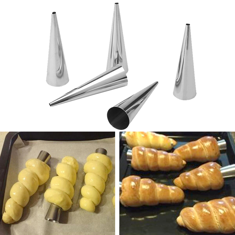 8Pcs Conical Tube Cone Roll Mold Stainless Steel Spiral Croissants Mold Pastry Horn Cake Bread Molds
