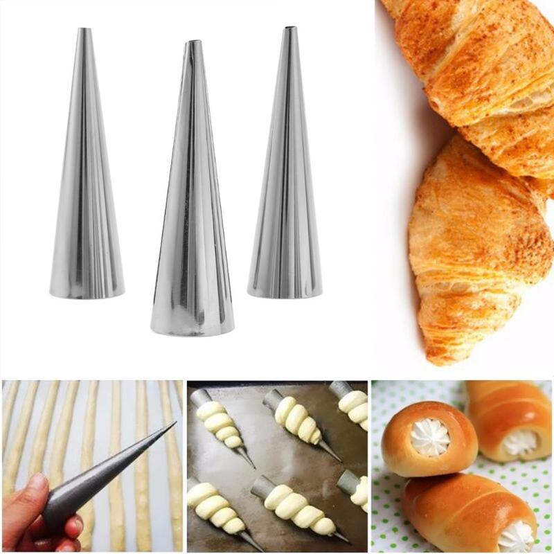 8Pcs Conical Tube Cone Roll Mold Stainless Steel Spiral Croissants Mold Pastry Horn Cake Bread Molds