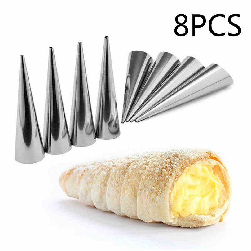 8Pcs Conical Tube Cone Roll Mold Stainless Steel Spiral Croissants Mold Pastry Horn Cake Bread Molds
