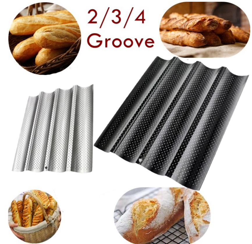 French Bread Baking Mold Bread Wave Baking Tray Cake Baguette Mold Pans 2/3/4 Groove Waves Baking