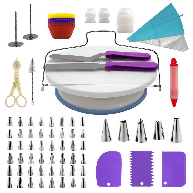 106Pcs Multifunction Cake Turntable Set Cake Decorating Kit Pastry Tube Fondant Tool Dessert Baking