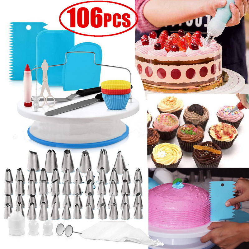 106Pcs Multifunction Cake Turntable Set Cake Decorating Kit Pastry Tube Fondant Tool Dessert Baking