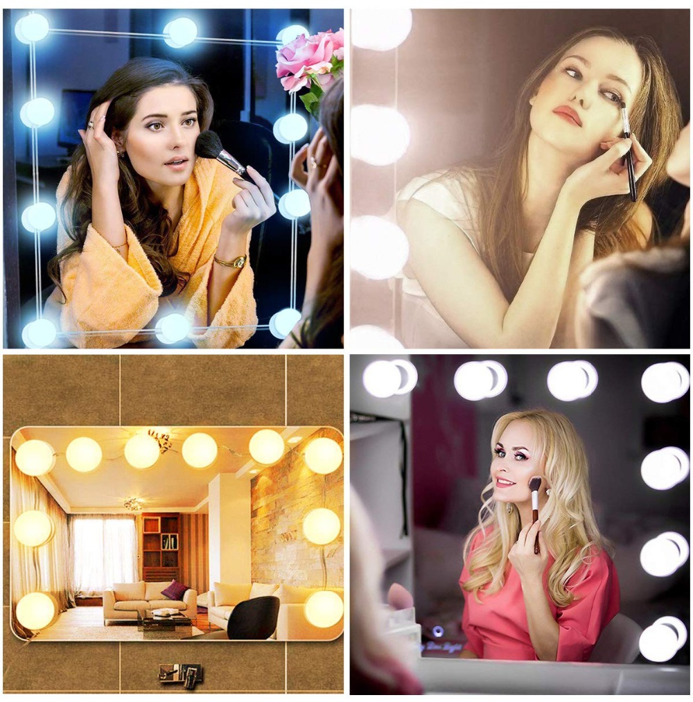 10 LEDs Bulb Makeup Mirror Light Dimmable 3 Mode LED Vanity Mirror Lamp Headlight Dresser Lamp