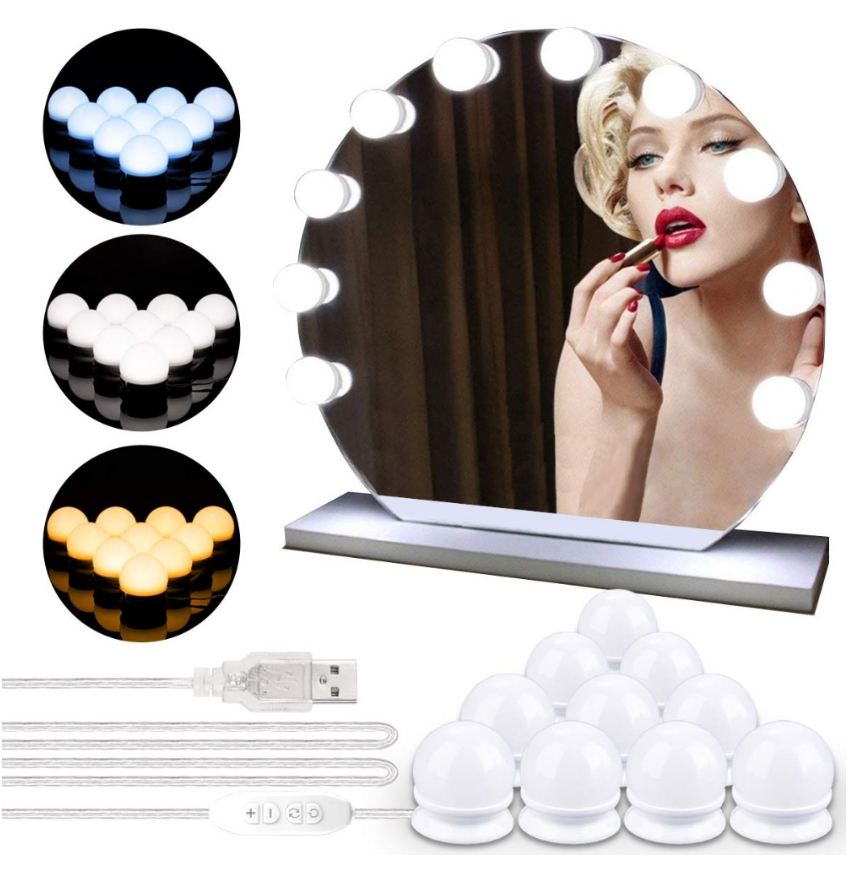 10 LEDs Bulb Makeup Mirror Light Dimmable 3 Mode LED Vanity Mirror Lamp Headlight Dresser Lamp