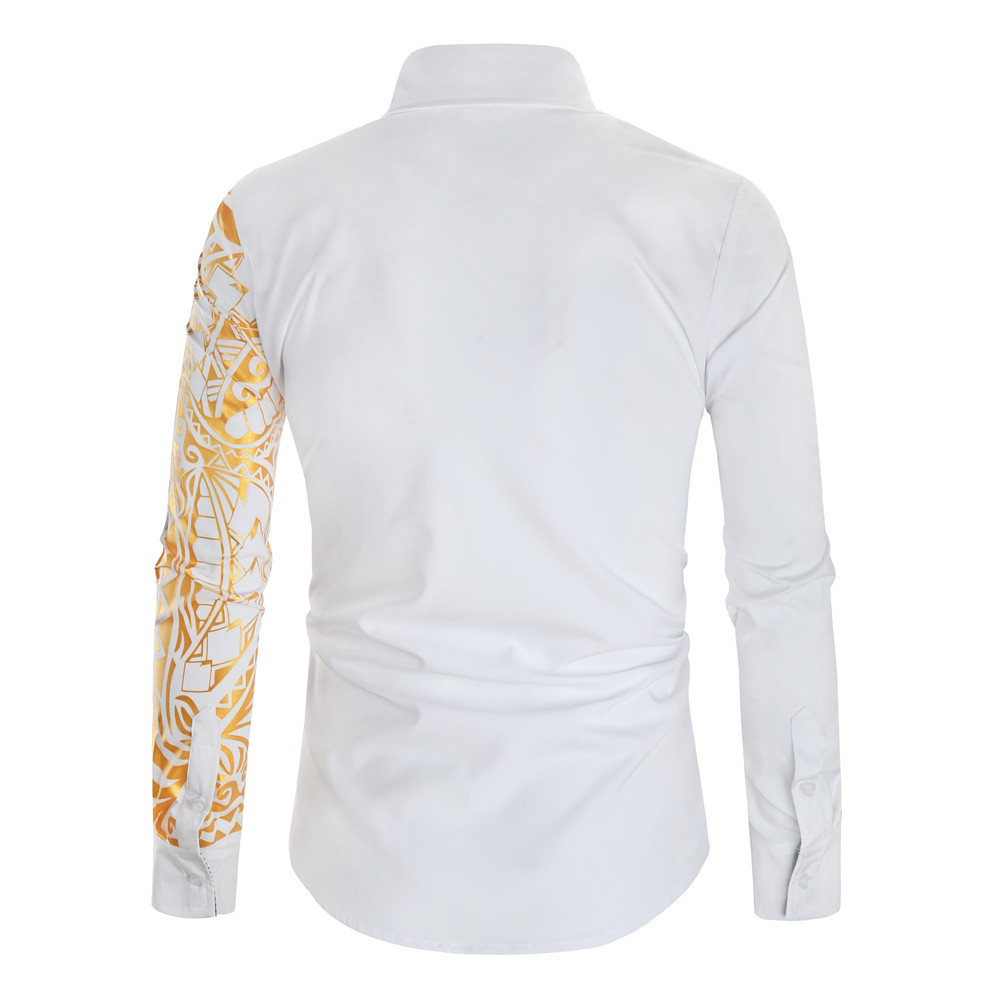 Luxury Shirts Men New Slim Fit Long Sleeve Gold Stamping Shirt Men Club Prom Shirt