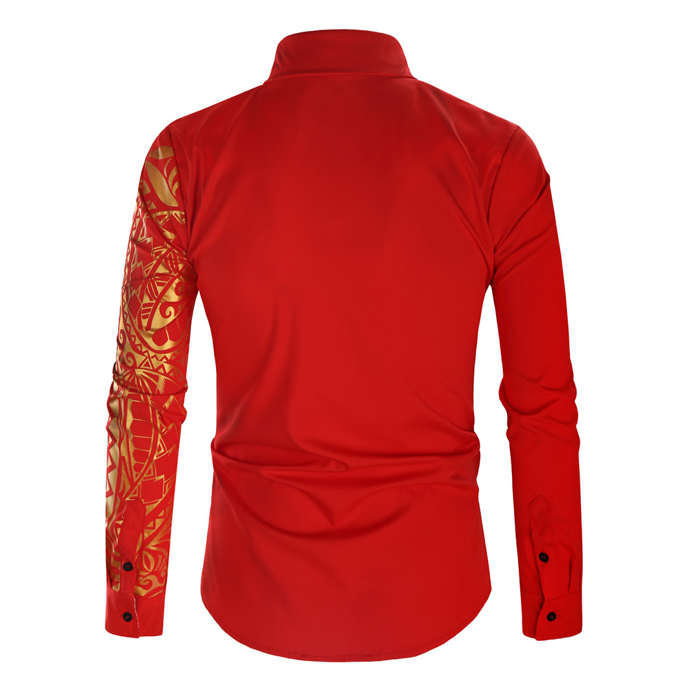 Luxury Shirts Men New Slim Fit Long Sleeve Gold Stamping Shirt Men Club Prom Shirt