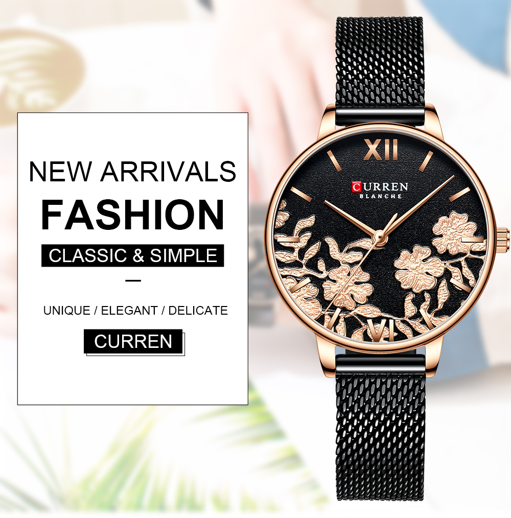 CURREN Women's Watches Top Brand Luxury Stainless Steel Strap Wristwatch Rose Clock Watch Sales
