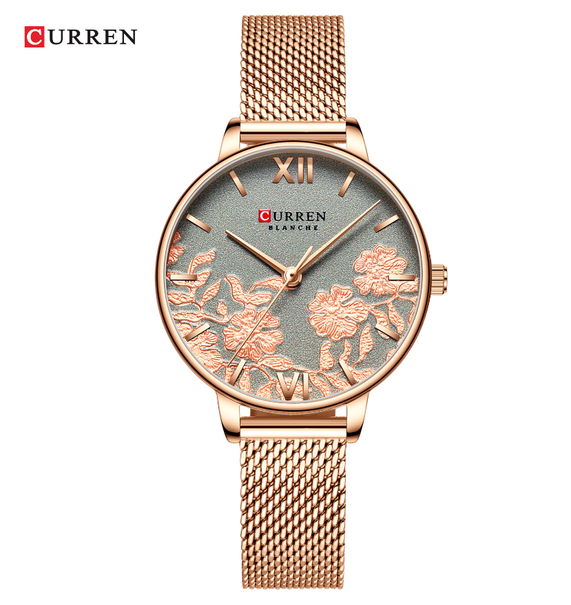 CURREN Women's Watches Top Brand Luxury Stainless Steel Strap Wristwatch Rose Clock Watch Sales
