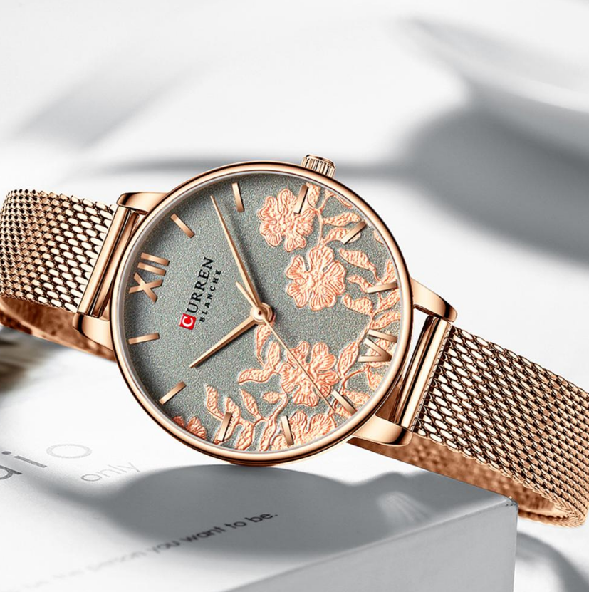 CURREN Women's Watches Top Brand Luxury Stainless Steel Strap Wristwatch Rose Clock Watch Sales