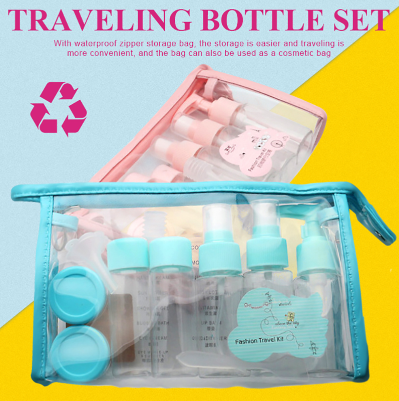 11pcs/Set Portable Spray Refillable Bottles Kit Cream Lotion Makeup Container Travel Spray Bottles