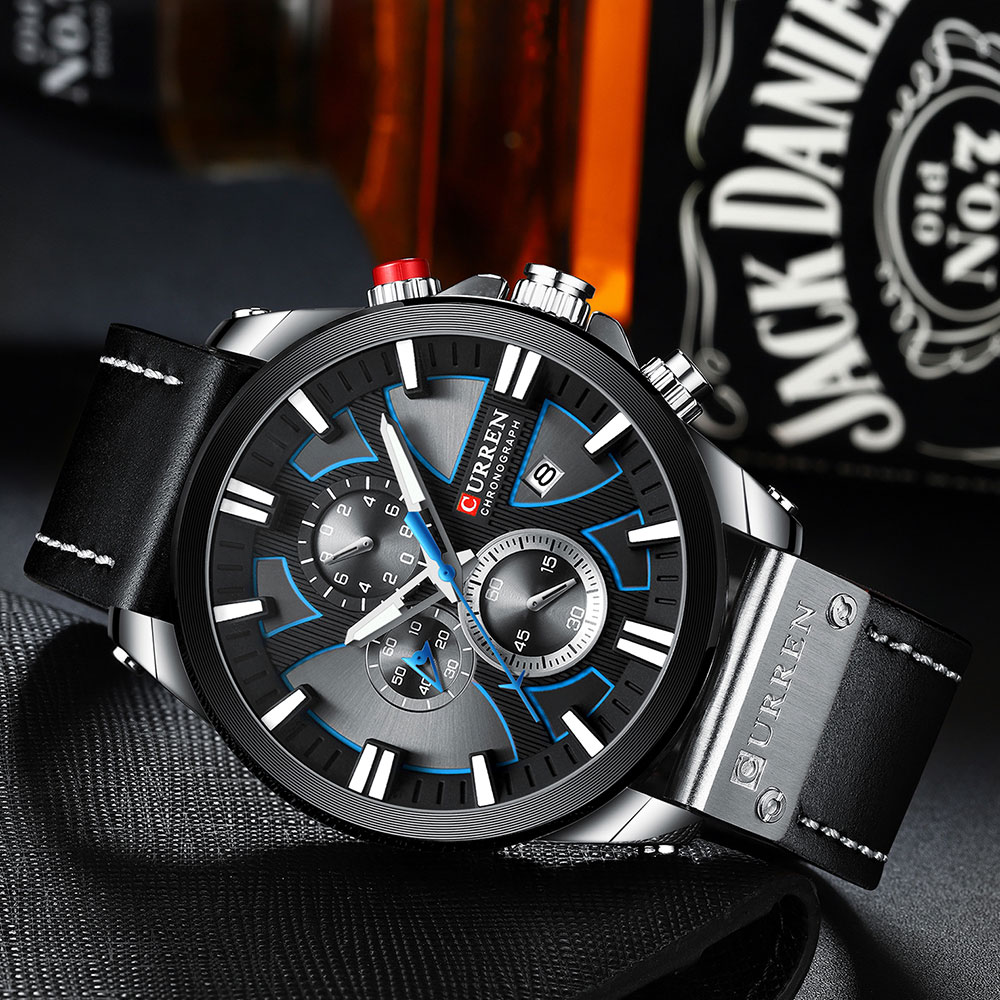 CURREN Watch Chronograph Sport Men's Watches Quartz Clock Leather Male Wristwatch Gift Sales