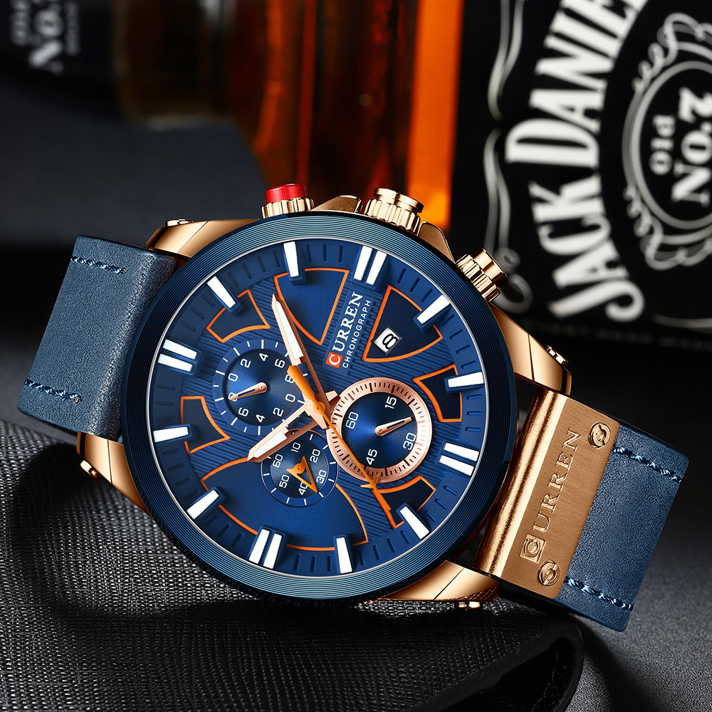 CURREN Watch Chronograph Sport Men's Watches Quartz Clock Leather Male Wristwatch Gift Sales