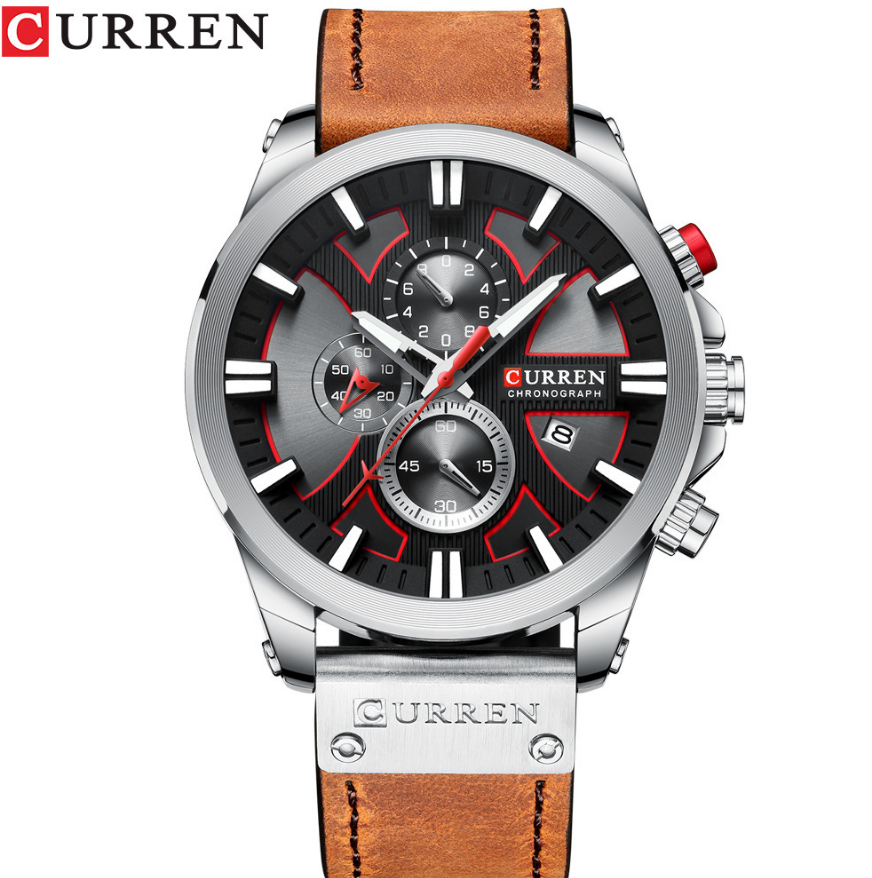 CURREN Watch Chronograph Sport Men's Watches Quartz Clock Leather Male Wristwatch Gift Sales