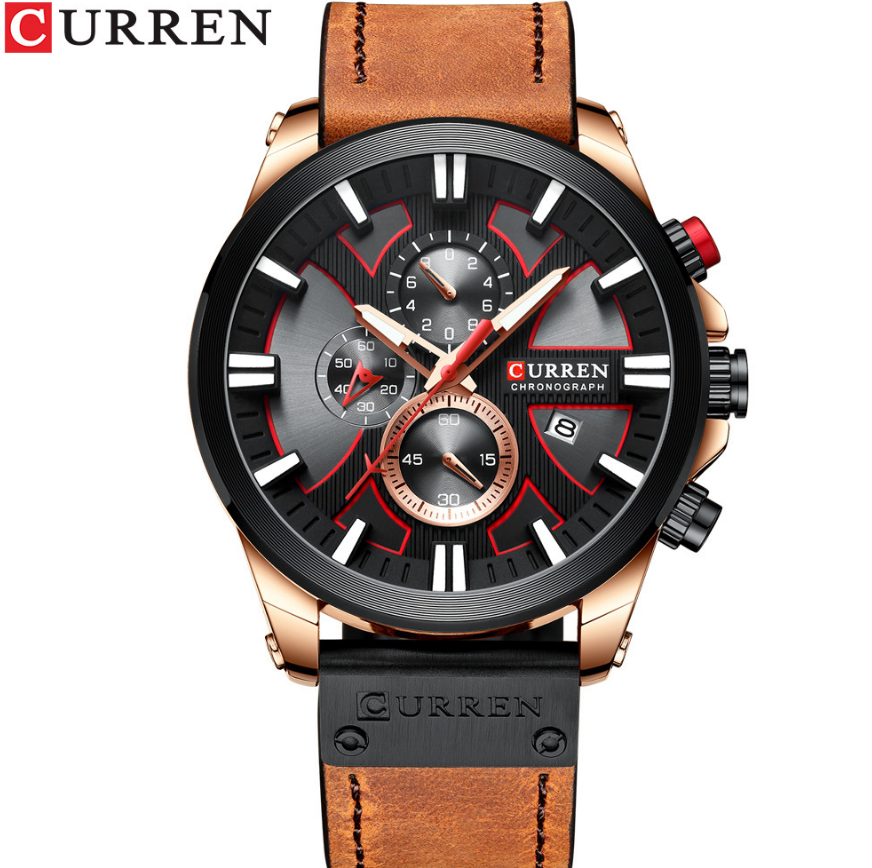 CURREN Watch Chronograph Sport Men's Watches Quartz Clock Leather Male Wristwatch Gift Sales