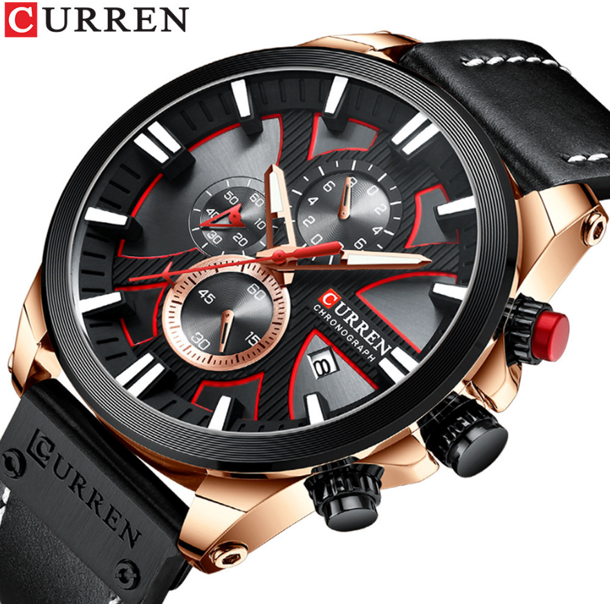 CURREN Watch Chronograph Sport Men's Watches Quartz Clock Leather Male Wristwatch Gift Sales