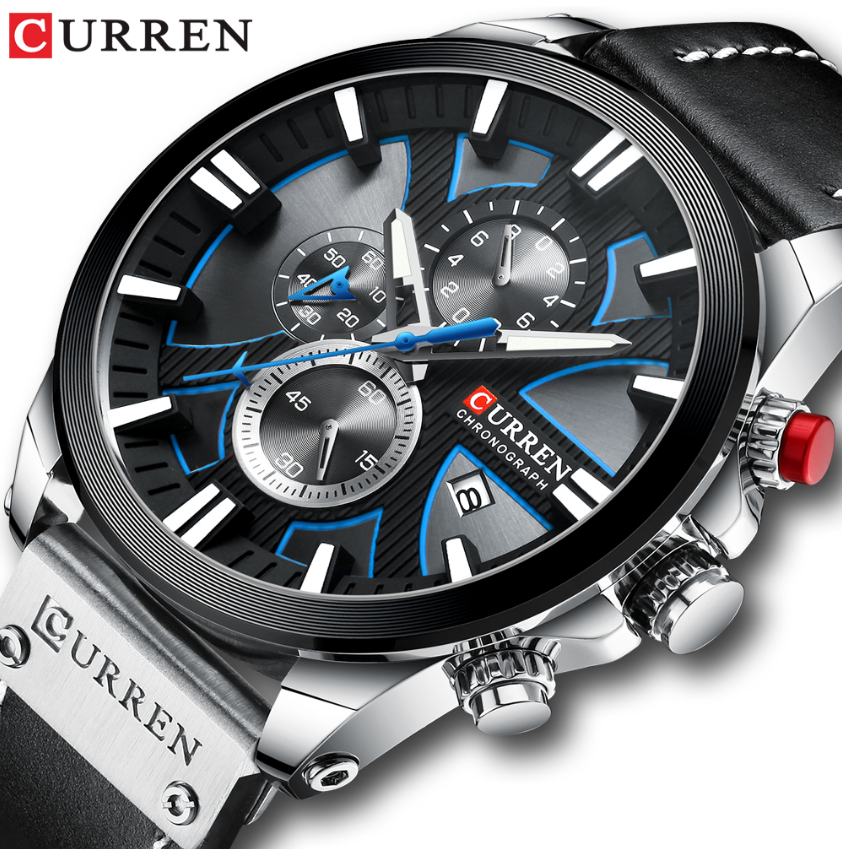 CURREN Watch Chronograph Sport Men's Watches Quartz Clock Leather Male Wristwatch Gift Sales