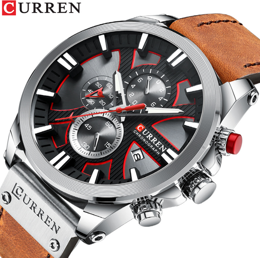 CURREN Watch Chronograph Sport Men's Watches Quartz Clock Leather Male Wristwatch Gift Sales
