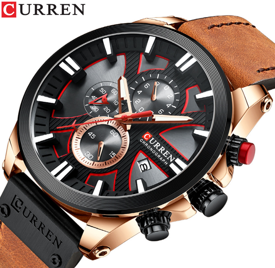 CURREN Watch Chronograph Sport Men's Watches Quartz Clock Leather Male Wristwatch Gift Sales