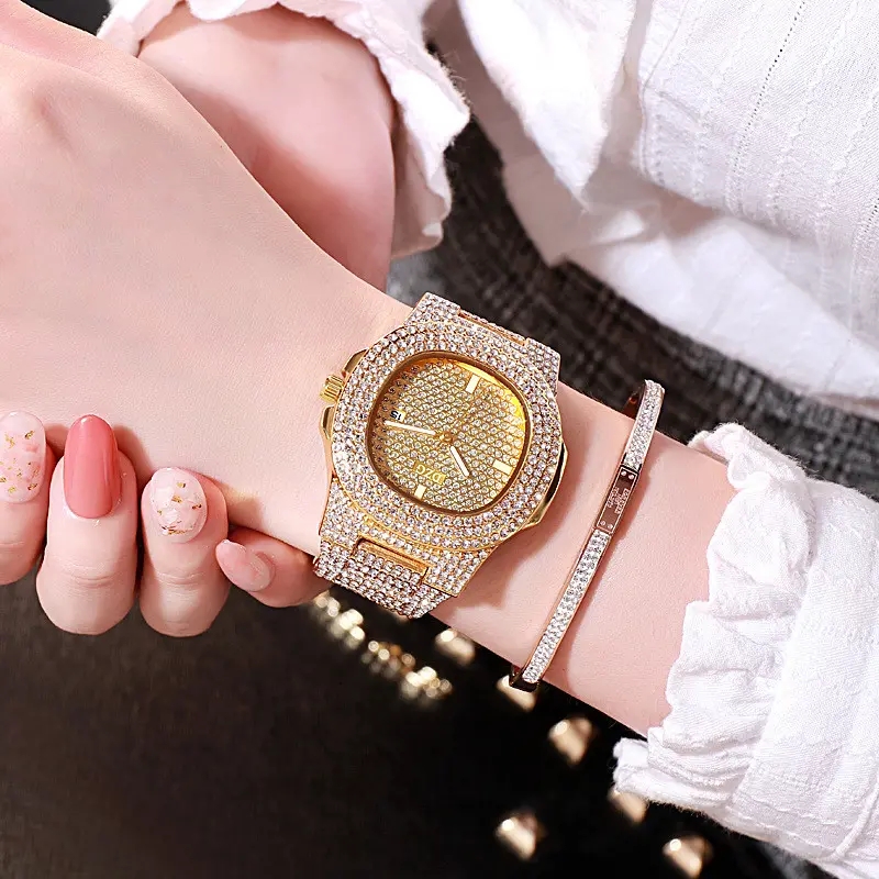 Hot Rose Gold Women's Watches Stainless Steel Band Watch Fashion Quartz Gold Watch Crystal Diamond