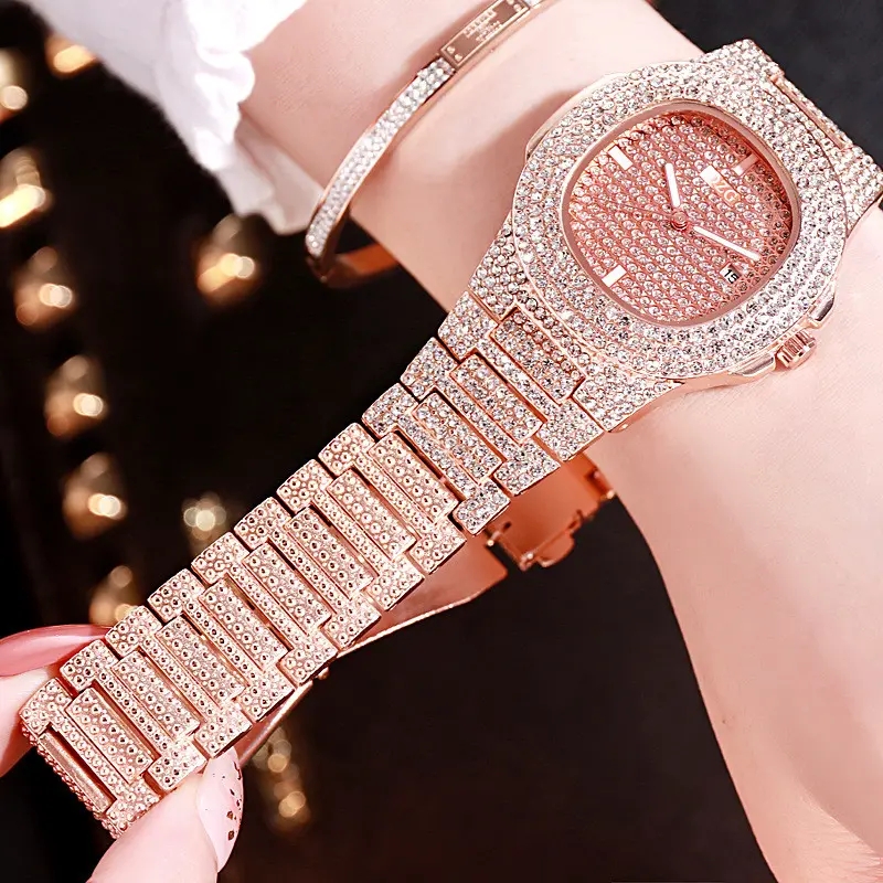 Hot Rose Gold Women's Watches Stainless Steel Band Watch Fashion Quartz Gold Watch Crystal Diamond