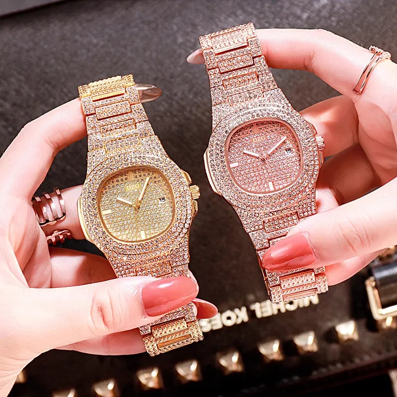 Hot Rose Gold Women's Watches Stainless Steel Band Watch Fashion Quartz Gold Watch Crystal Diamond